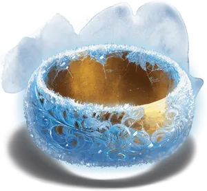 Frosty Golden Bowl Winter Design PNG Image