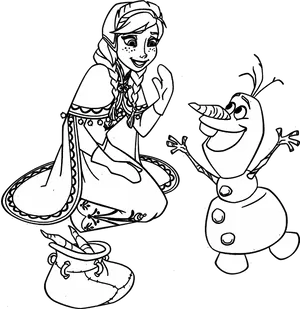 Frozen Annaand Olaf Coloring Page PNG Image