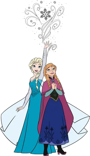 Frozen Sisters Elsaand Anna Magic Display PNG Image