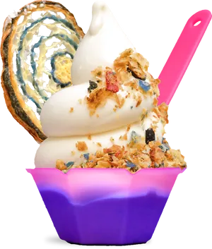 Frozen Yogurt With Toppingsand Waffle Cone PNG Image