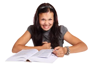 Frustrated Student Studying Hard.png PNG Image