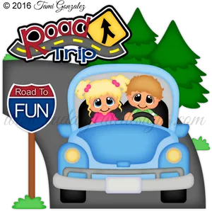 Fun Road Trip Cartoon PNG Image