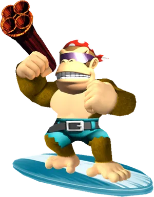 Funky Surfing Ape3 D Render PNG Image