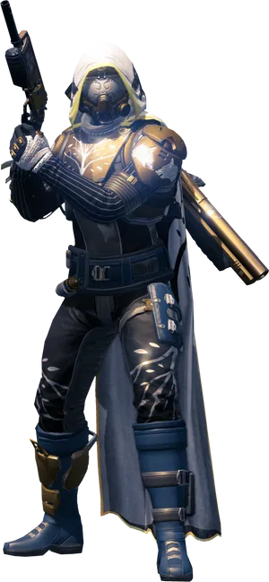 Futuristic Armored Hunterwith Gun PNG Image