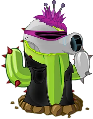 Futuristic Cactus Character Illustration PNG Image