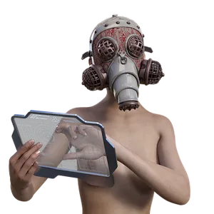 Futuristic Gas Maskand Holographic Device PNG Image