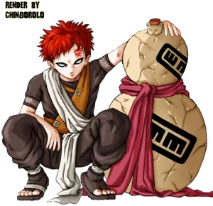 Gaara_ Anime_ Character_with_ Sand_ Gourd PNG Image