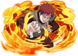 Gaara Flaming Aura Anime Artwork PNG Image