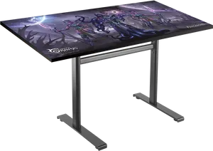 Gaming Deskwith Fantasy Artwork PNG Image