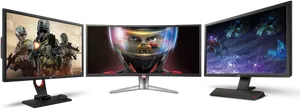 Gaming Monitors Displaying Action Games PNG