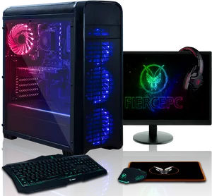 Gaming P C Setupwith R G B Lighting PNG Image