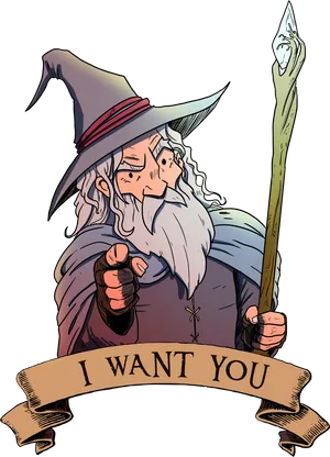 Gandalf I Want You Recruitment Poster PNG Image