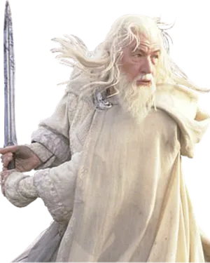 Gandalfthe White Wielding Sword PNG Image