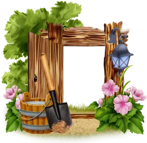 Garden Framewith Toolsand Flowers PNG Image