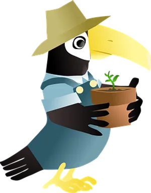 Gardener Toucan Cartoon PNG Image