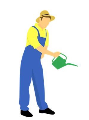 Gardener Watering Plants Vector PNG Image