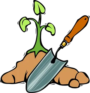 Gardening Spadeand Seedling Graphic PNG Image