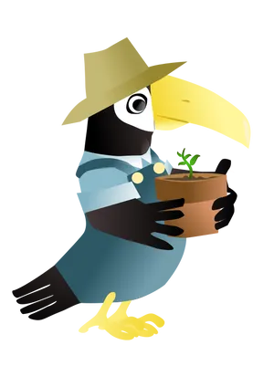 Gardening Toucan Cartoon Character PNG Image