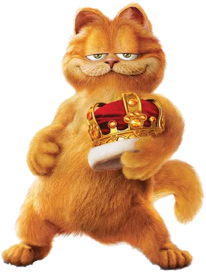 Garfield_ Holding_ Crown PNG Image