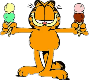 Garfield Holding Ice Cream Cones PNG Image