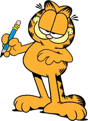 Garfield Holding Pencil Illustration PNG Image