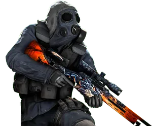 Gas Mask Soldierwith Rifle PNG
