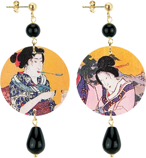 Geisha Art Earrings PNG Image