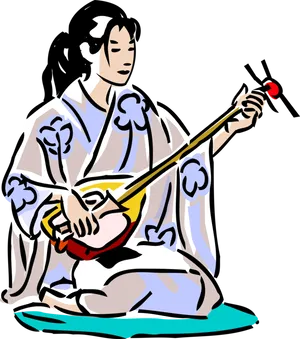 Geisha Playing Shamisen PNG Image