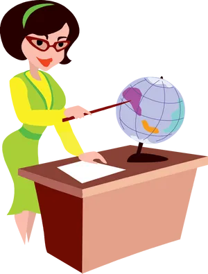 Geography Lesson Cartoon Teacher PNG Image