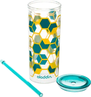 Geometric Pattern Aladdin Tumbler With Strawand Lid PNG Image