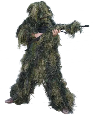 Ghillie Suit Sniper Position PNG Image