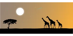 Giraffe Silhouettes Under African Sky PNG Image