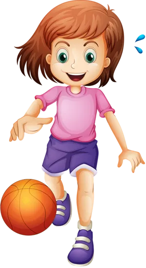 Girl Dribbling Basketball Clipart PNG Image