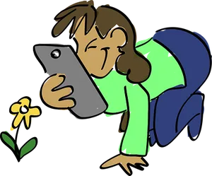 Girl Engrossedin Smartphone Cartoon PNG Image