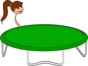 Girl Peeking Behind Trampoline PNG Image