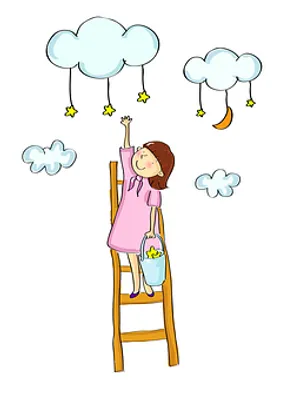 Girl Reaching For Stars Illustration PNG Image