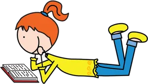 Girl Reading Book Cartoon PNG Image