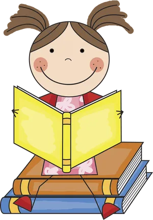 Girl Reading Book Cartoon PNG