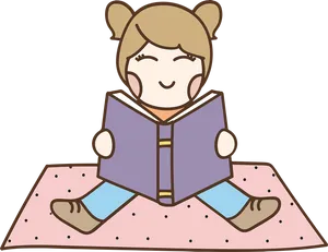 Girl Reading Book Cartoon PNG Image