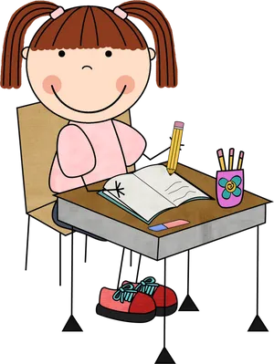 Girl Studying Cartoon PNG Image