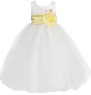 Girls White Yellow Flower Dress PNG Image