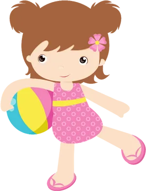 Girlwith Beach Ball Summer Clipart PNG Image