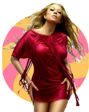 Glamorous Red Dress Pose PNG Image