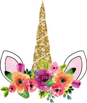 Glitter Unicorn Horn Floral Design PNG Image