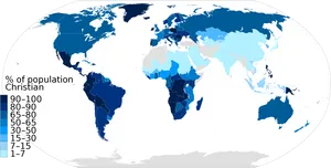 Global Christian Population Percentage Map PNG Image