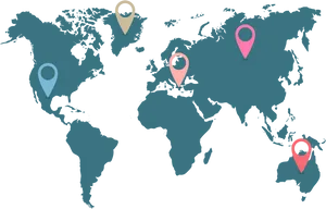 Global Mapwith Pins PNG Image