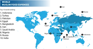 Global Muslim Food Expenditure Ranking Map PNG Image