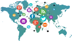 Global Social Media Network Map PNG
