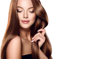 Glossy Brunette Hair Model PNG Image