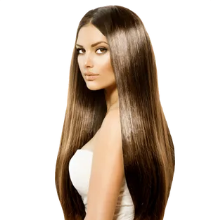 Glossy Brunette Hair Model PNG Image